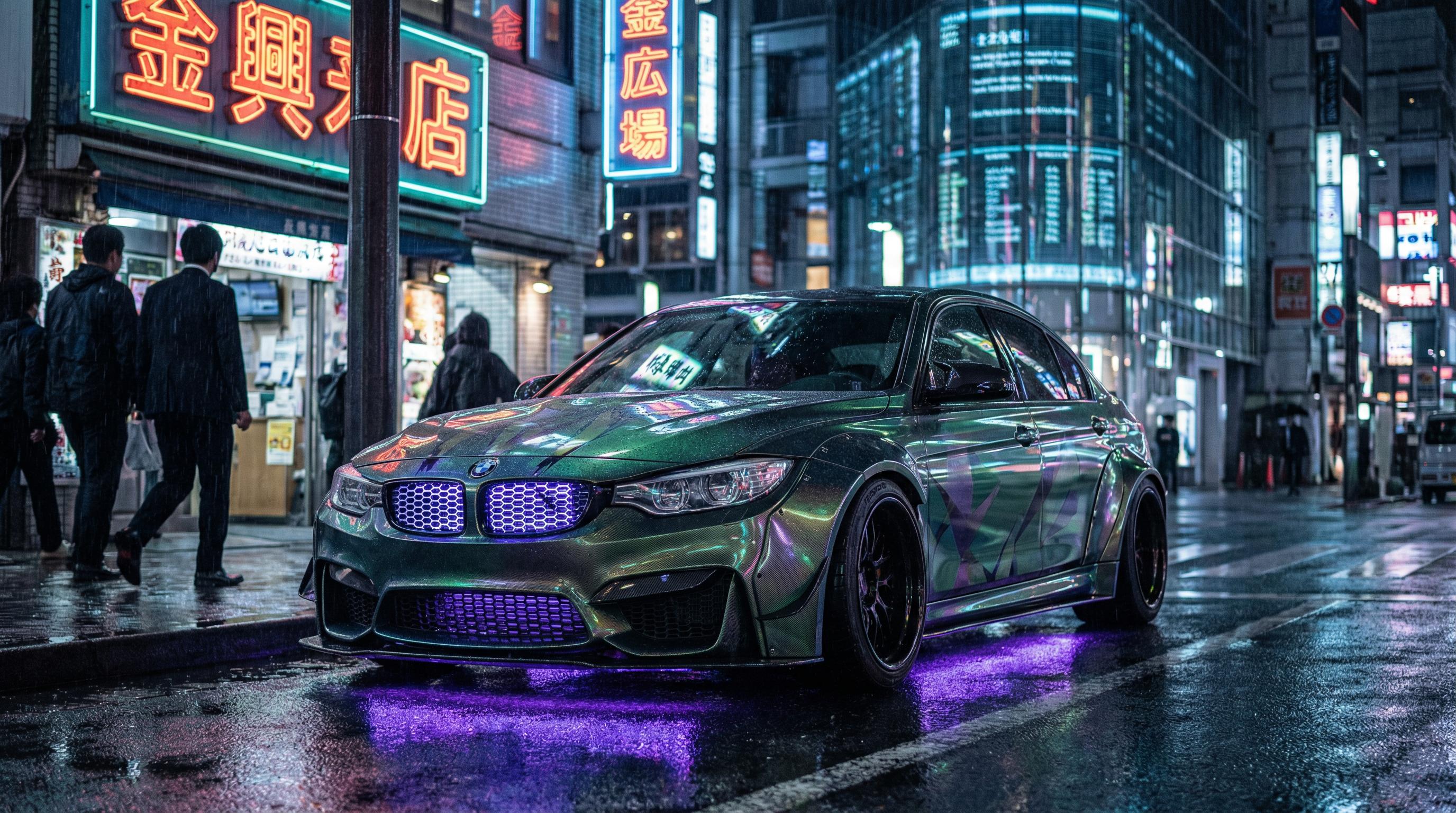 草莓视频绿色改装轿车夜景灯光视频